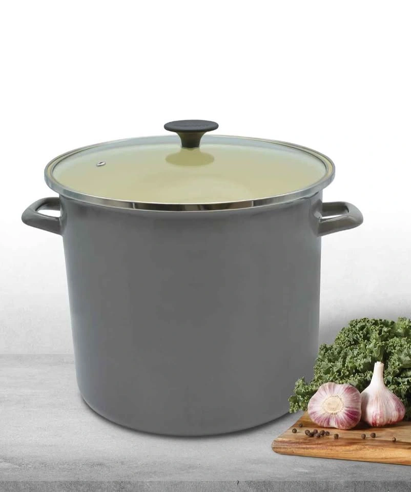 Kenmore Enamel on Steel Stock Pot with Glass Lid - Grey, 15L - photo 3