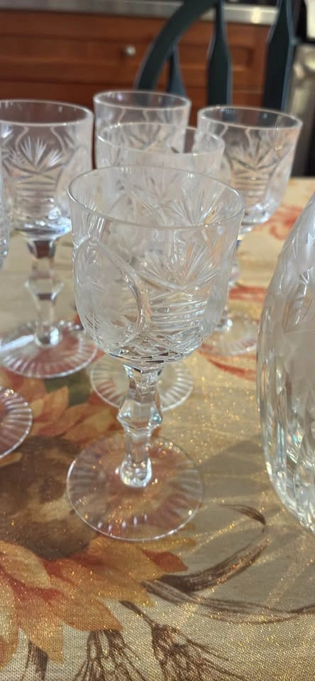Vintage Crystal Decanter & 6 Matching Glasses Set - photo 5