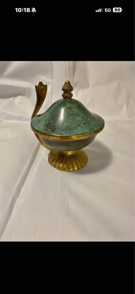 Vintage Brass and enamel Saccharin Dispenser with lid