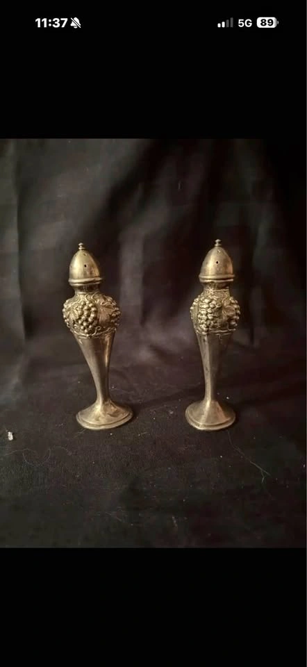 Vintage salt and pepper shakers, mid century silver plated table