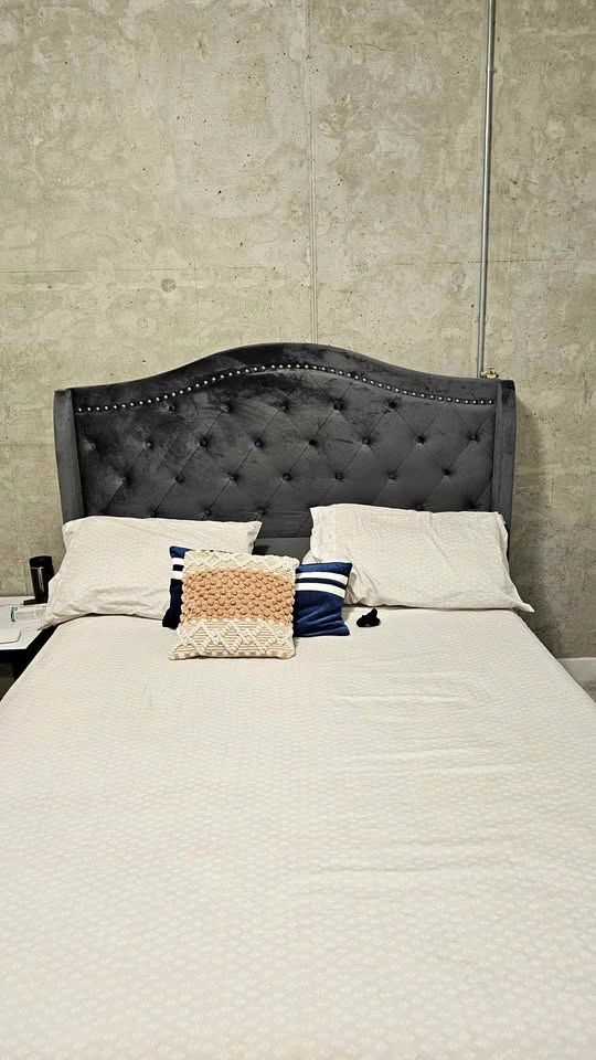 Queen Tufted Velvet Bed Frame + Box Spring – Dark Grey