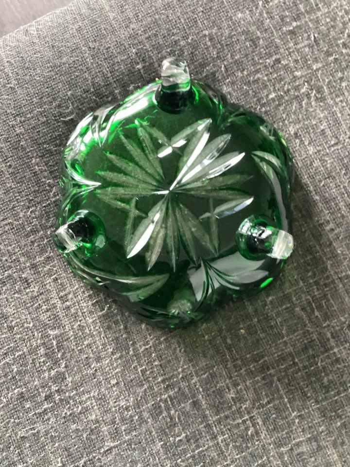 Vintage Bohemian Emerald Green Cut-to-Clear Crystal Set - photo 3