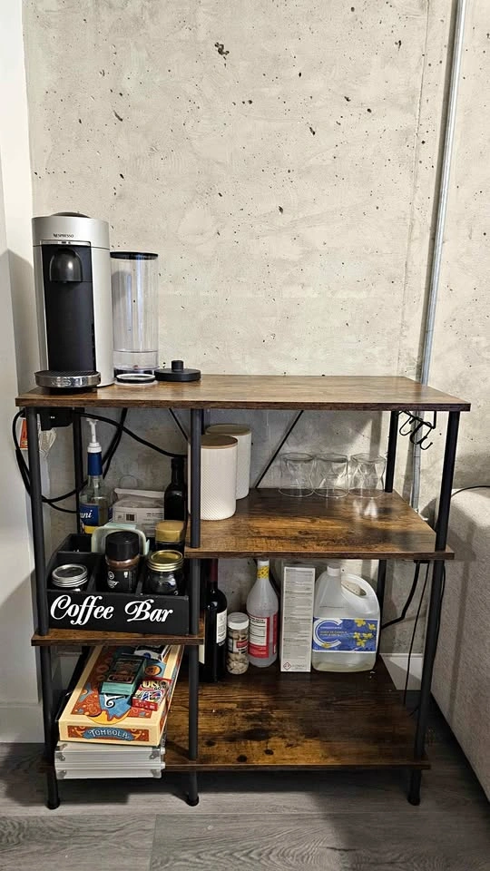 Rustic Coffee Bar Station / Baker’s Rack with Power Outlets