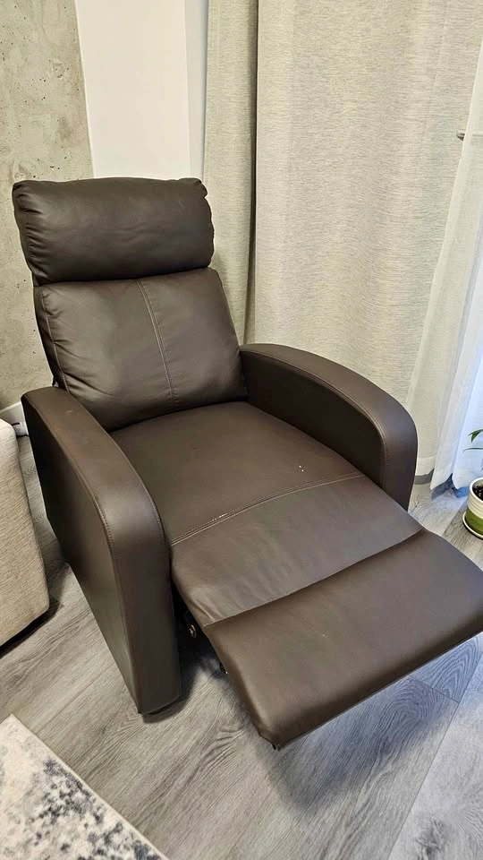 Slim Faux Leather Recliner Armchair – Dark Brown