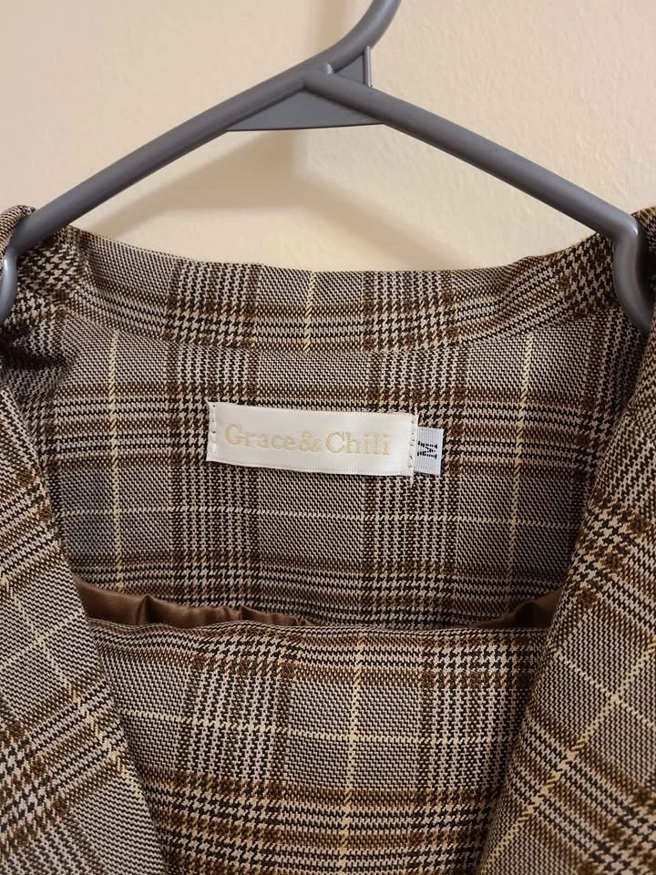 Brown Plaid Blazer&Skirt Set - photo 3