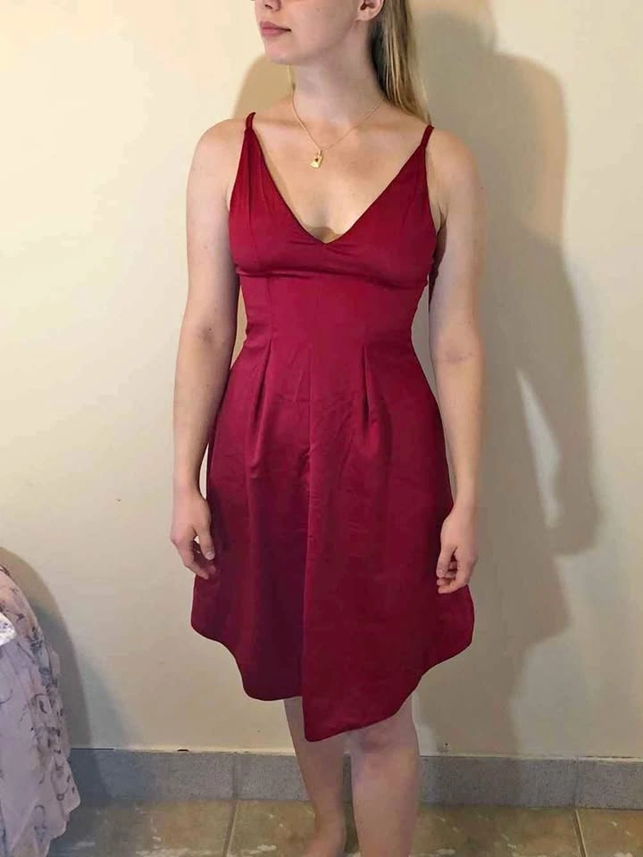 Dark red sateen evening dress size S