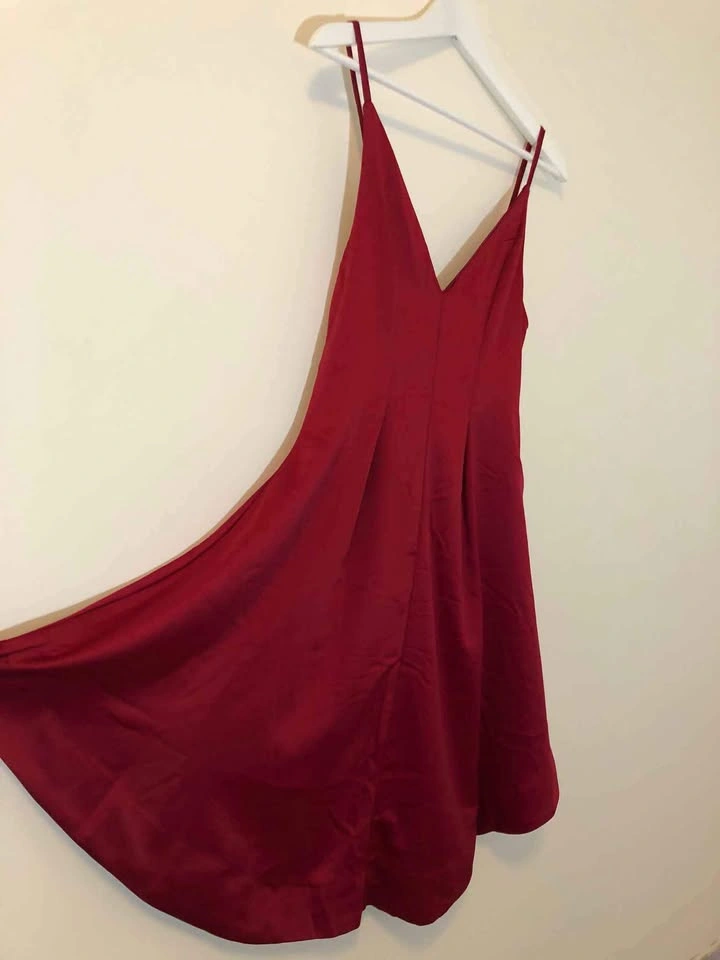 Dark red sateen evening dress size S - photo 3