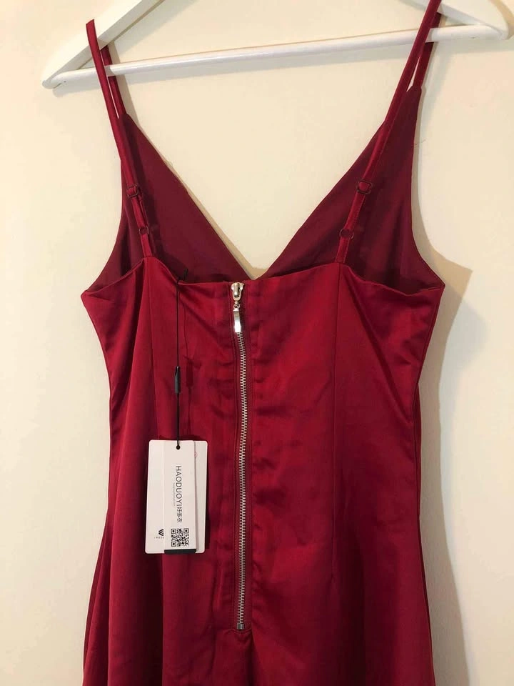 Dark red sateen evening dress size S - photo 5