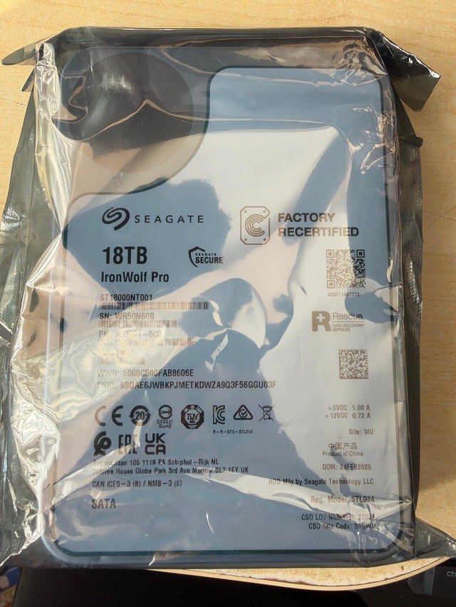 Sealed Seagate 18TB SATA 7.2k 3.5" Recertified HDD