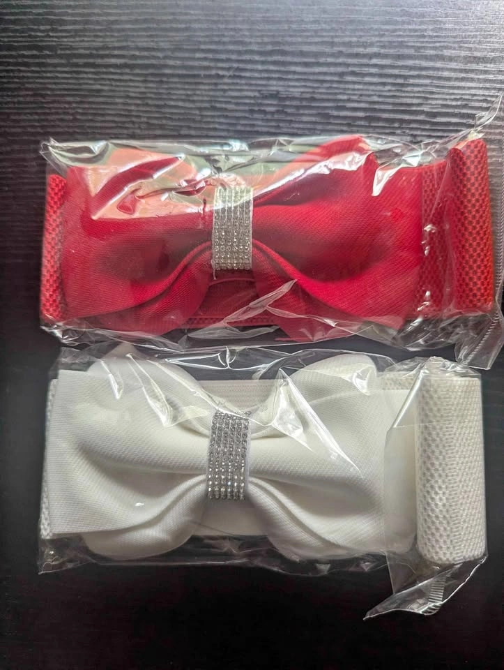 Women's Wide Bow Belts – Red & White, Rhinestone Bow, New