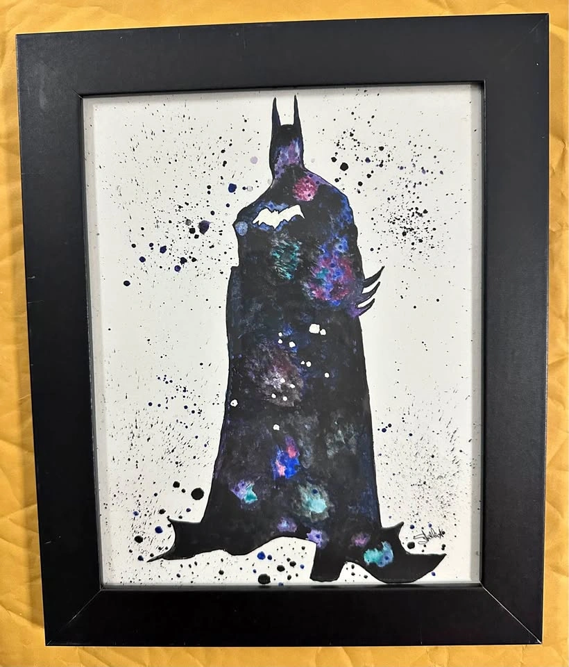 Hand-Painted Batman and Deadpool Framed Watercolor Art