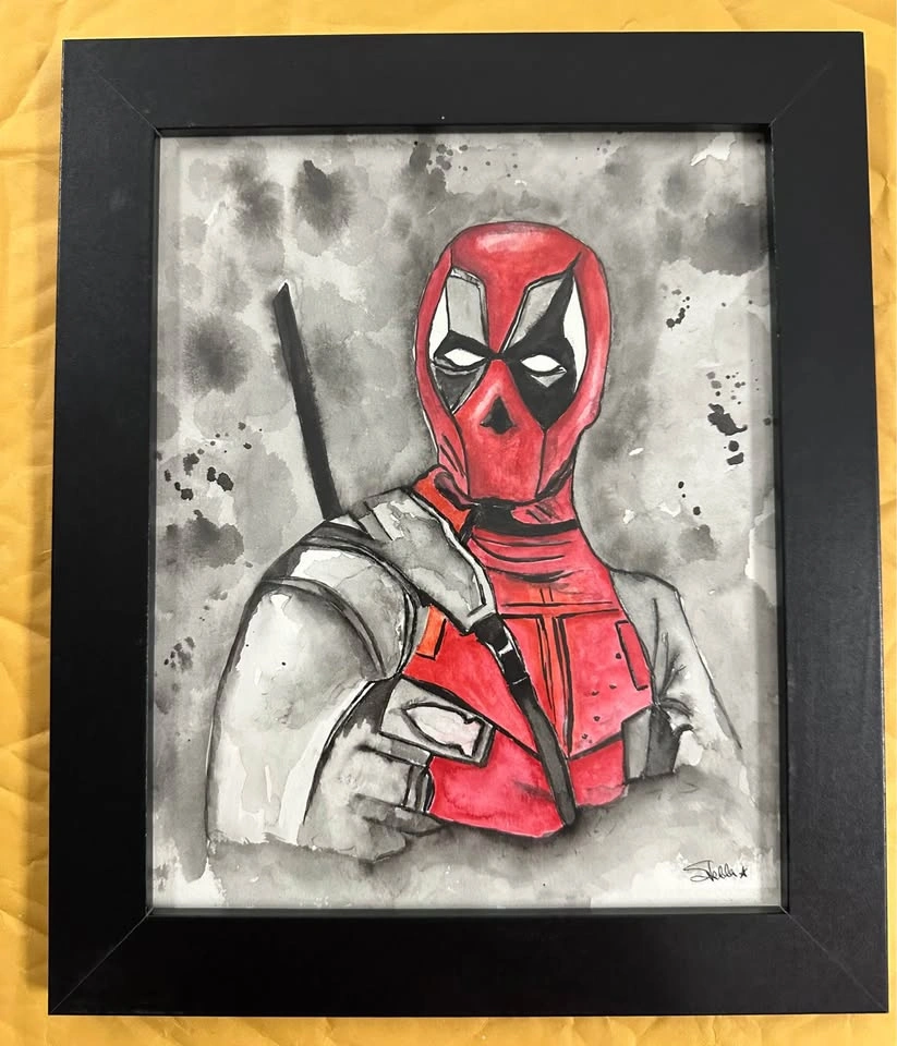 Hand-Painted Batman and Deadpool Framed Watercolor Art - photo 2