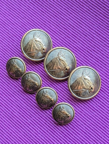 Vintage Waterbury Brass Horse Head Blazer Buttons 7pc Set - photo 2