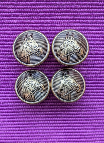 4 Vintage Waterbury Brass Horse Head Blazer Cuff Buttons 5/8"
