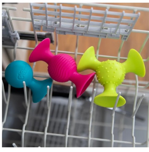 Fat Brain Toys pipSquigz Set of 3 Baby Sensory Suction Rattle To