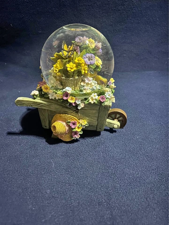 Floral Wheelbarrow Musical Snow Globe