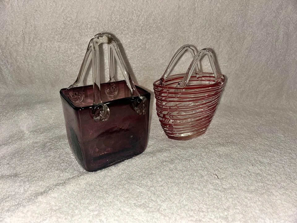 Set of 2 Hand Blown Glass Purse Vases