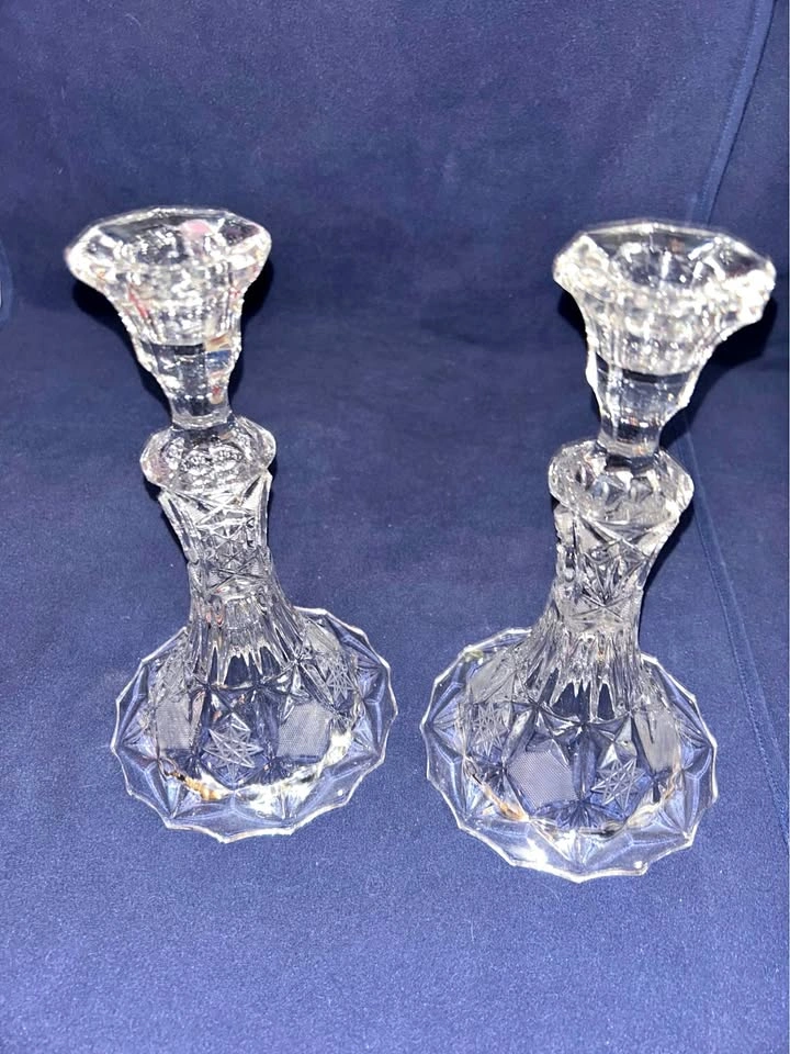 Vintage Cut Crystal Candlesticks - Pair