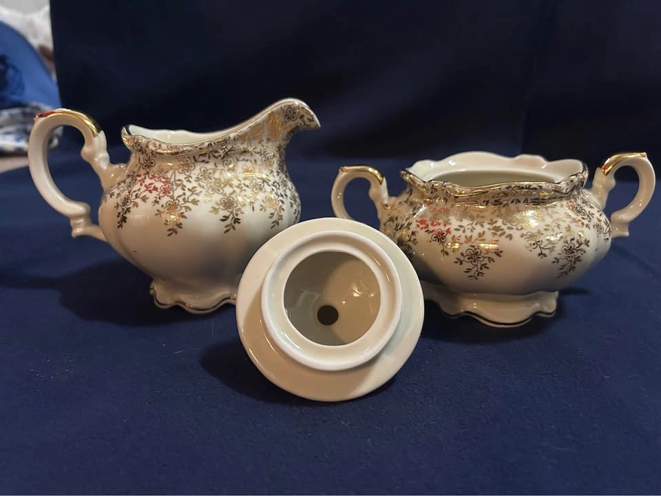 Vintage Silesia Porcelain Courting Couple Cream and Sugar Set - photo 2