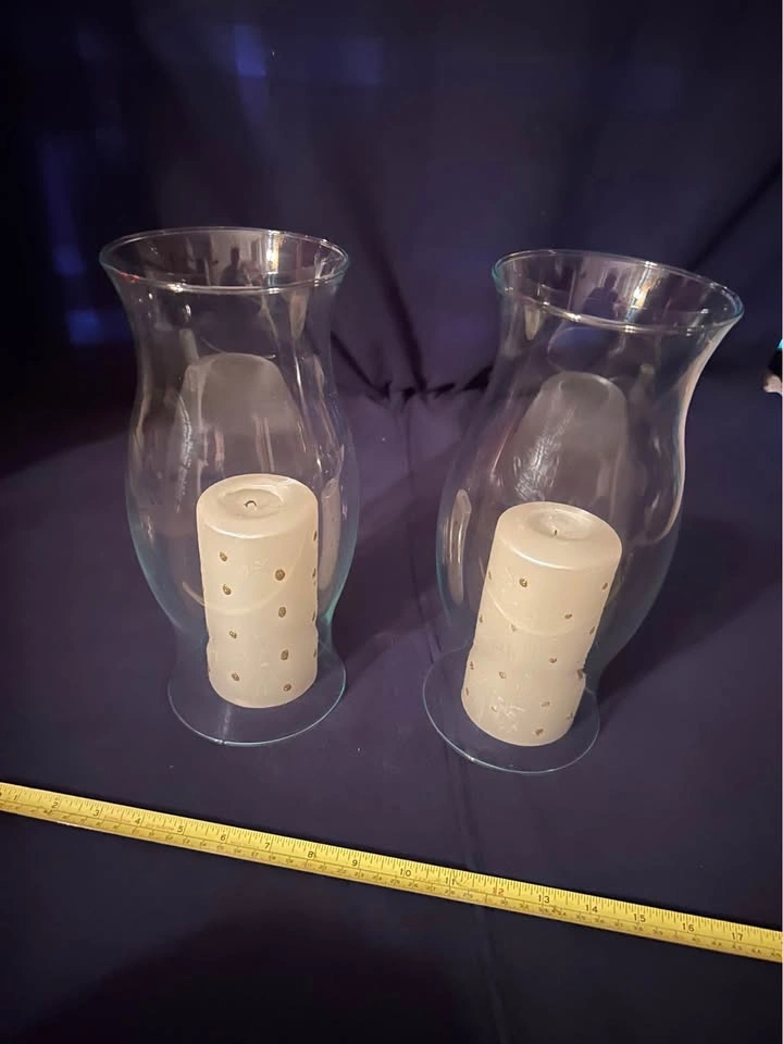 Pair of Clear Glass Hurricane Candle Shades - photo 3