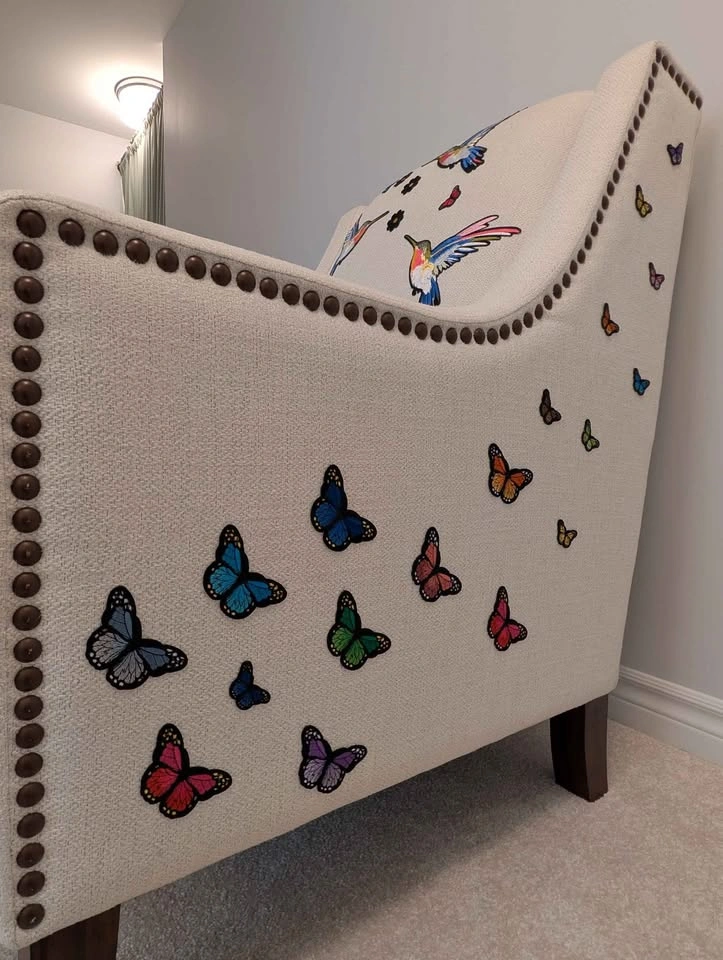 Embroidered Hummingbird and Butterfly Armchair - photo 2