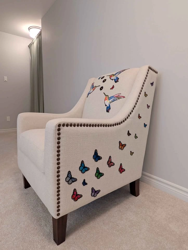 Embroidered Hummingbird and Butterfly Armchair - photo 3