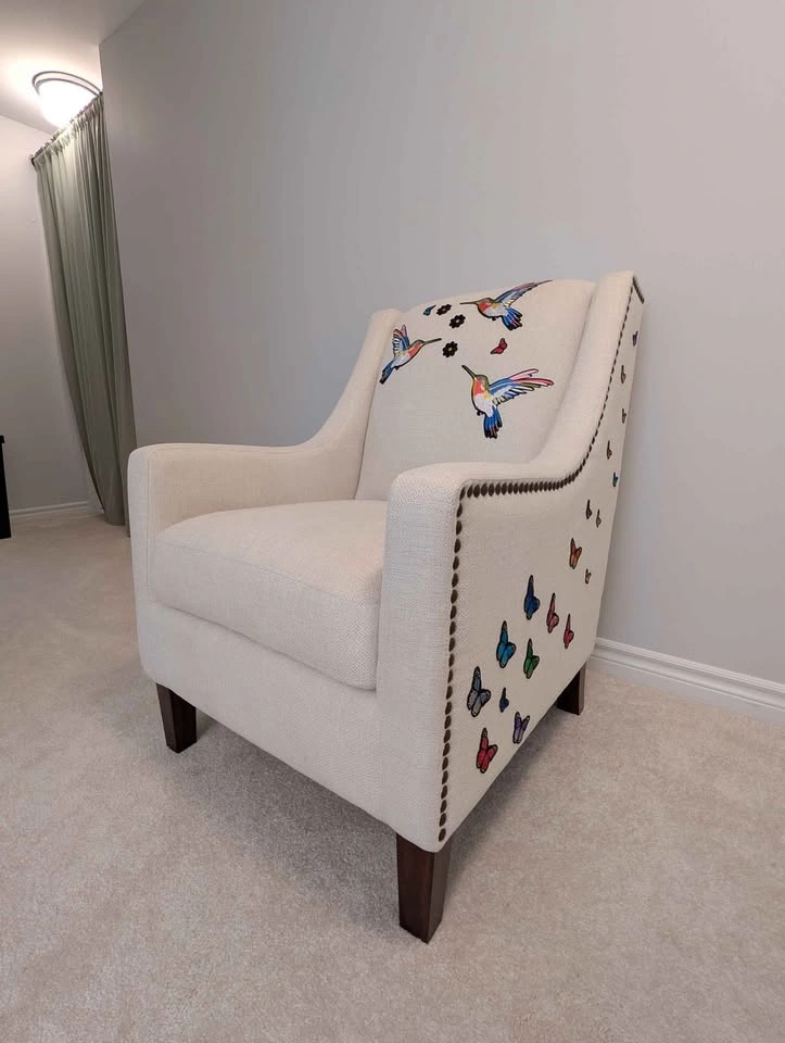 Embroidered Hummingbird and Butterfly Armchair - photo 4