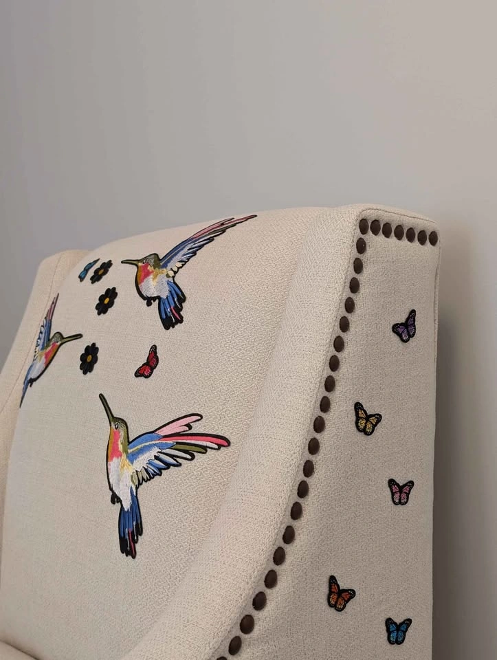 Embroidered Hummingbird and Butterfly Armchair - photo 5