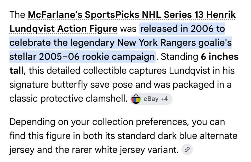McFarlane's SportsPicks NHL Series 13 Henrik Lundqvist Action Fi - photo 3