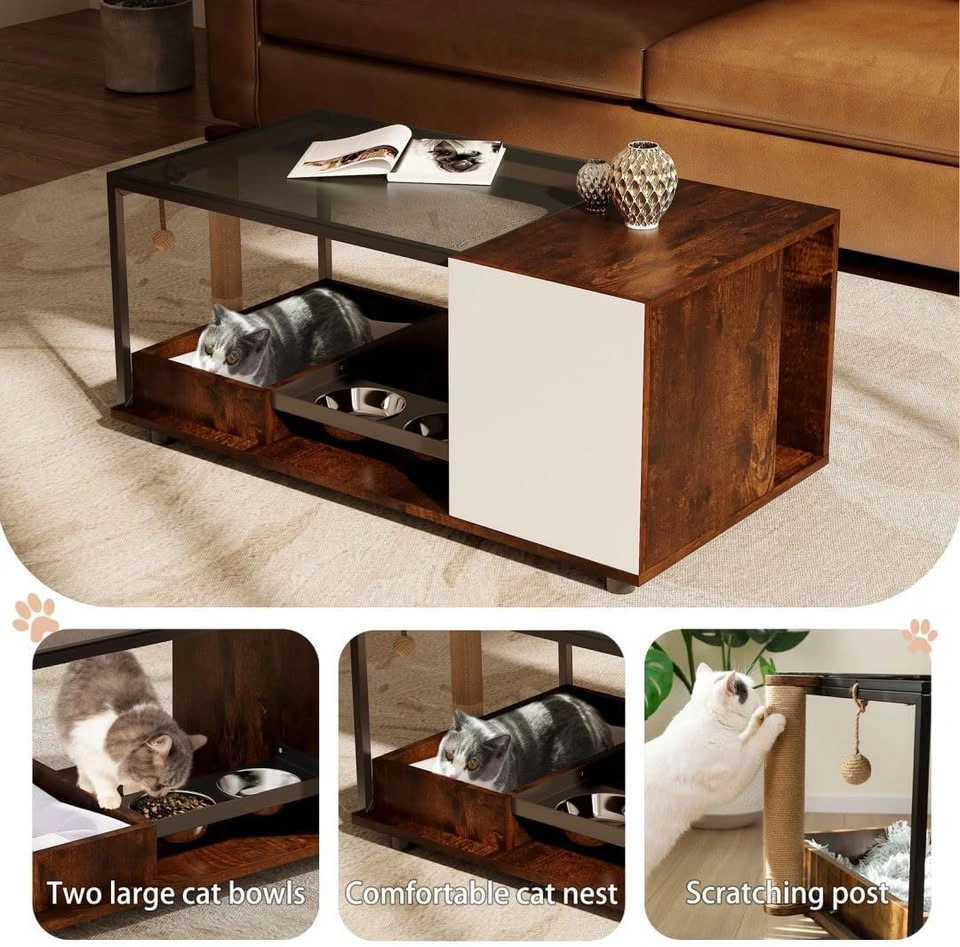 New Glass Coffee Table with Cat Scratching Post - photo 2