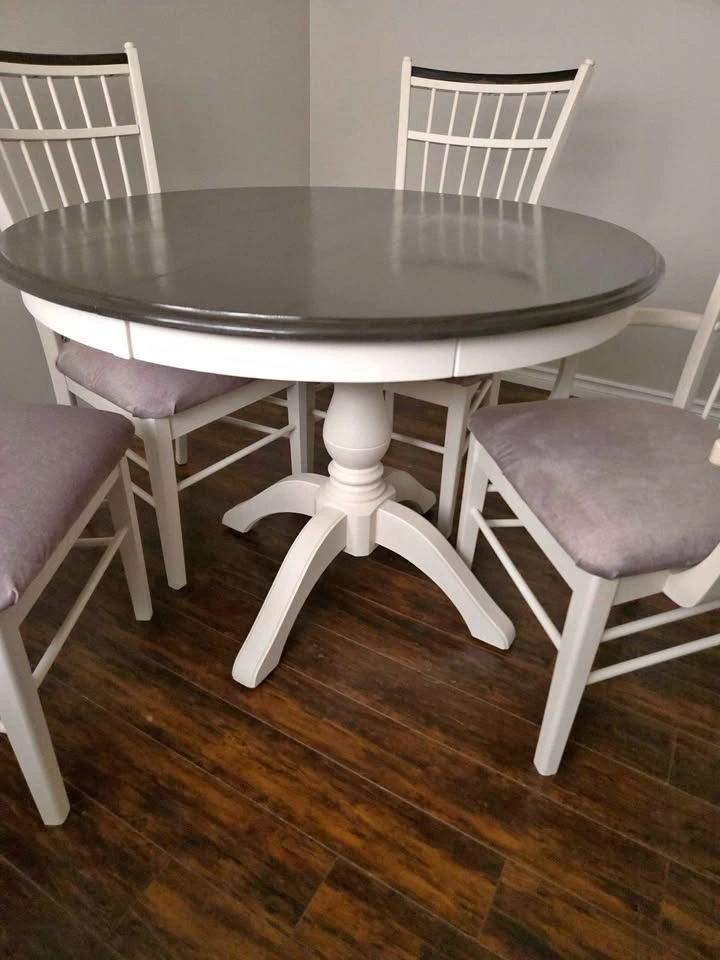 Small Round Kitchen Dining Table + 4 Chairs Farmhouse Cream & Da