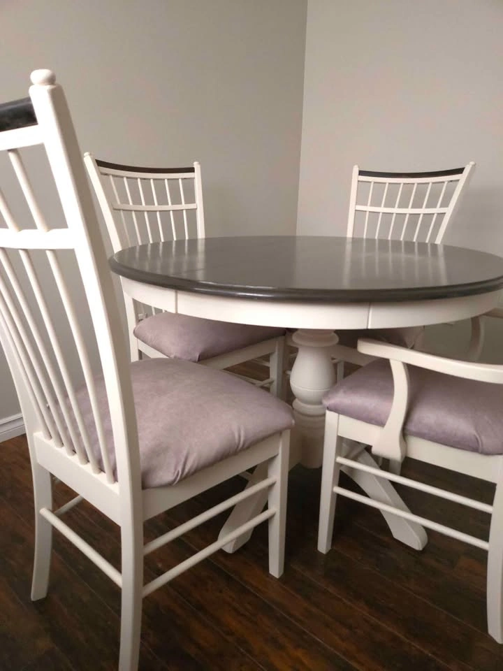 Small Round Kitchen Dining Table + 4 Chairs Farmhouse Cream & Da - photo 2