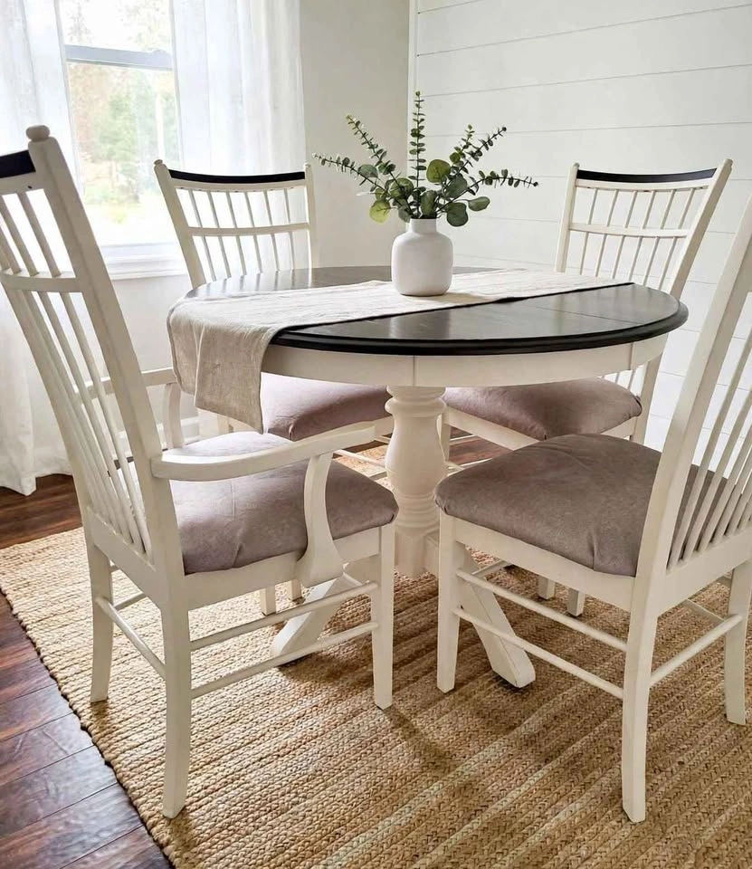 Small Round Kitchen Dining Table + 4 Chairs Farmhouse Cream & Da - photo 4