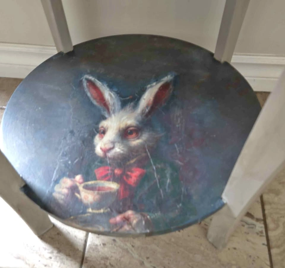 One of a Kind Round Alice in Wonderland Side Art Accent Table