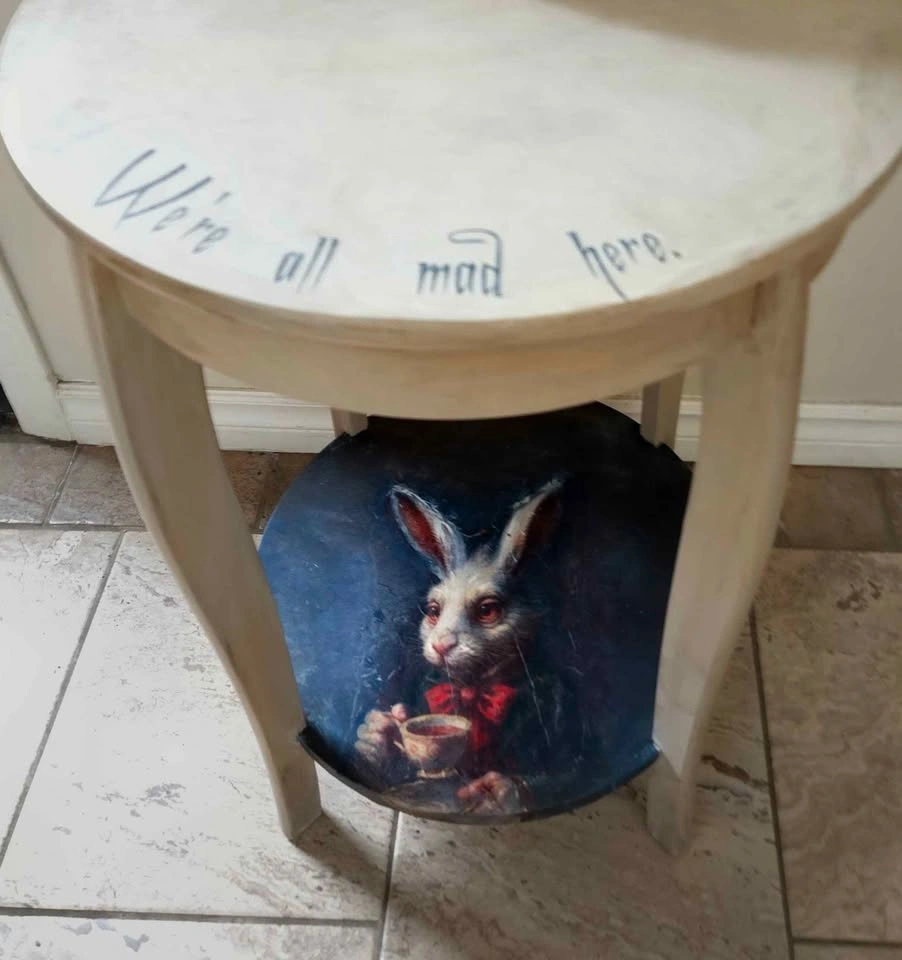 One of a Kind Round Alice in Wonderland Side Art Accent Table - photo 3