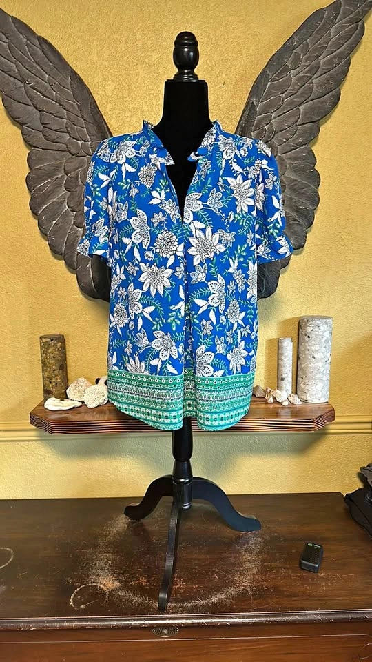 Floral + Ivy Floral Blue and Green Blouse
