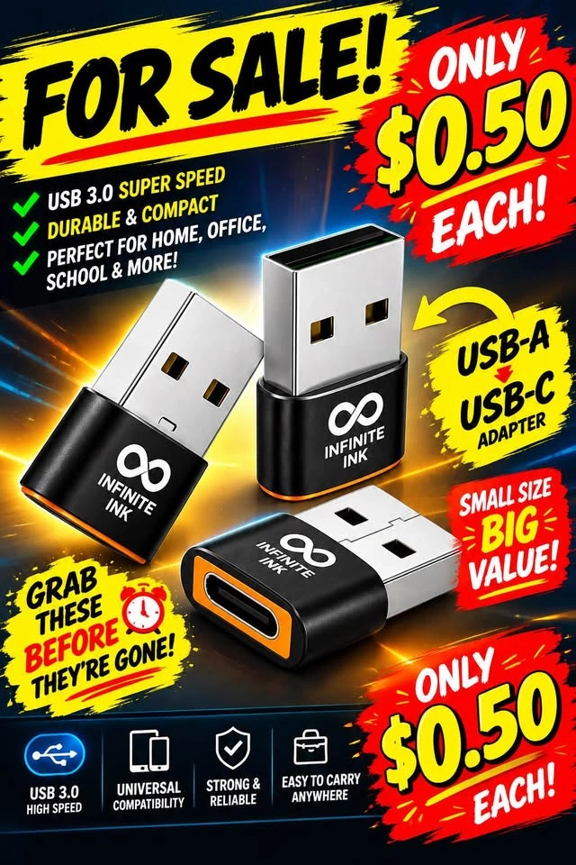 Bulk 1900 USB-A to USB-C Adapters - Clearance $1 Each