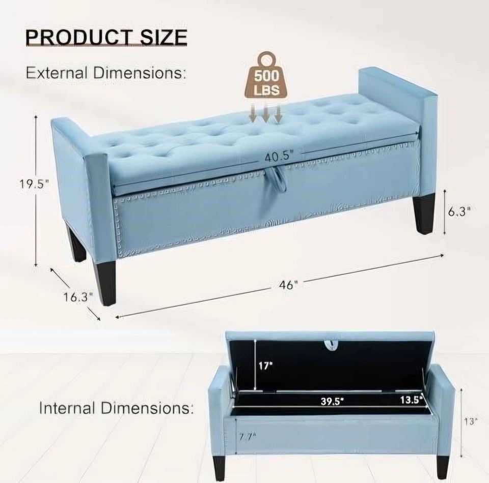 Light Blue Velvet Tufted 46" Storage Bench - photo 2