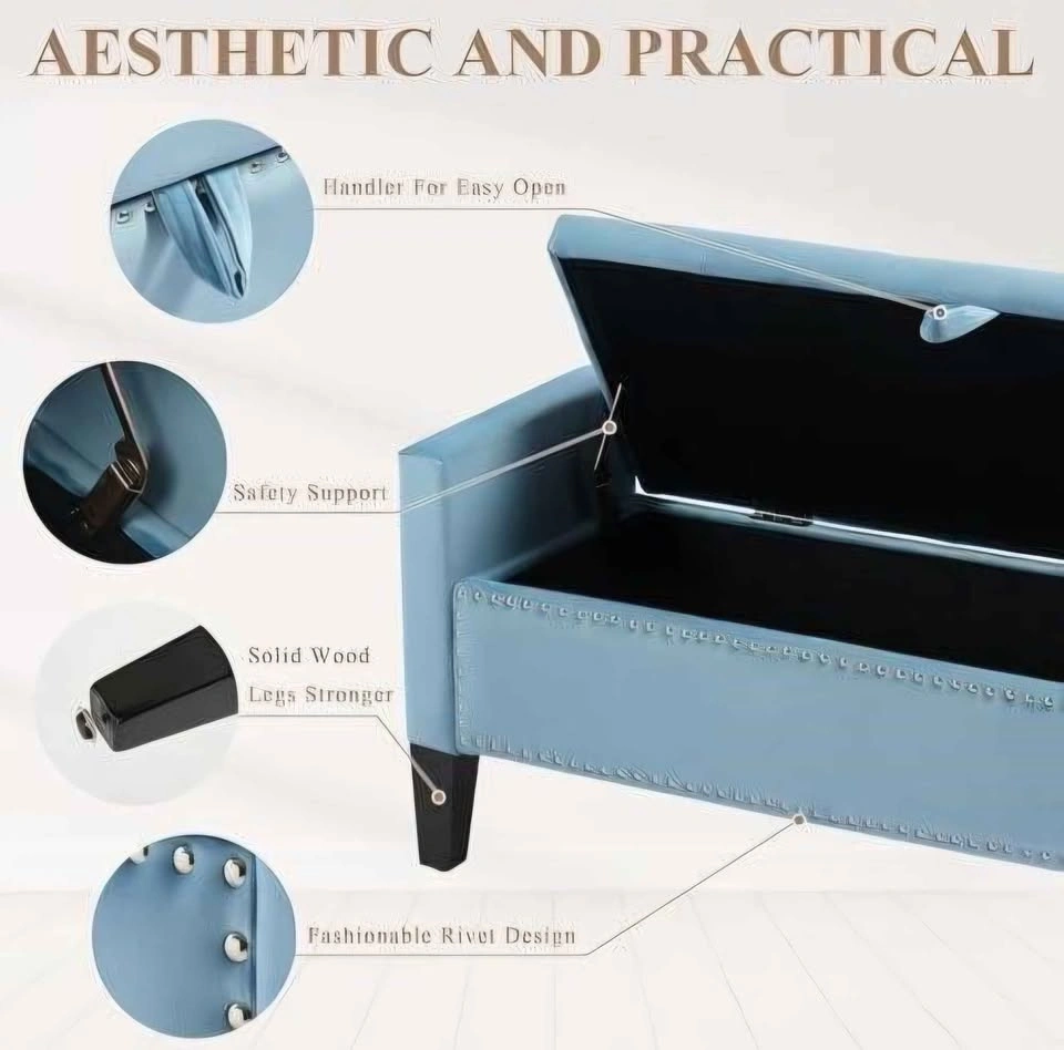 Light Blue Velvet Tufted 46" Storage Bench - photo 3