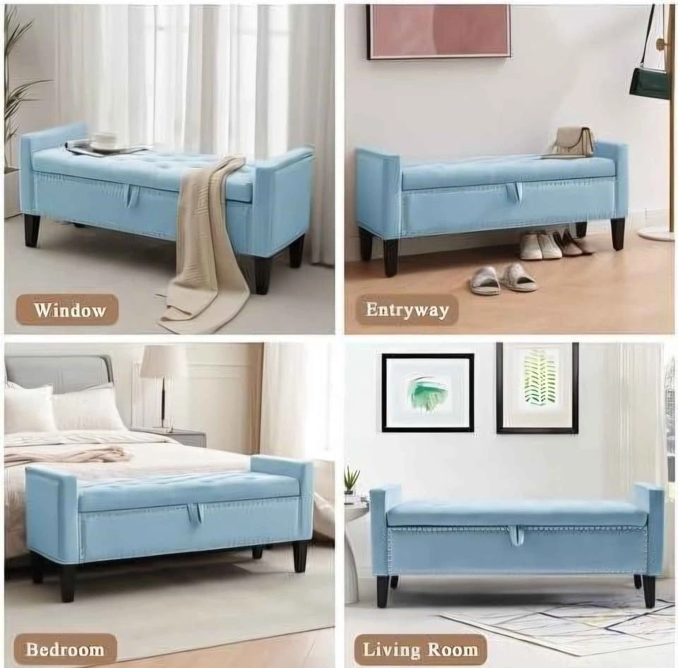 Light Blue Velvet Tufted 46" Storage Bench - photo 4