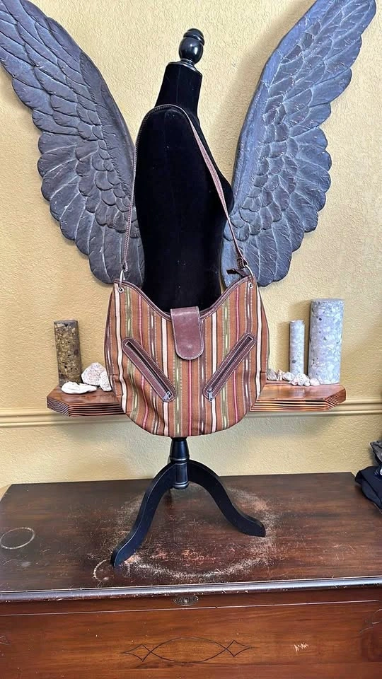 CC Striped Brown Shoulder Bag