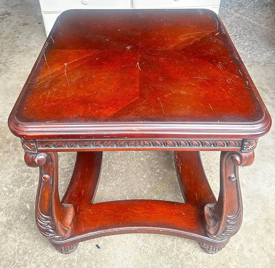 Ornate Carved Wood End Table