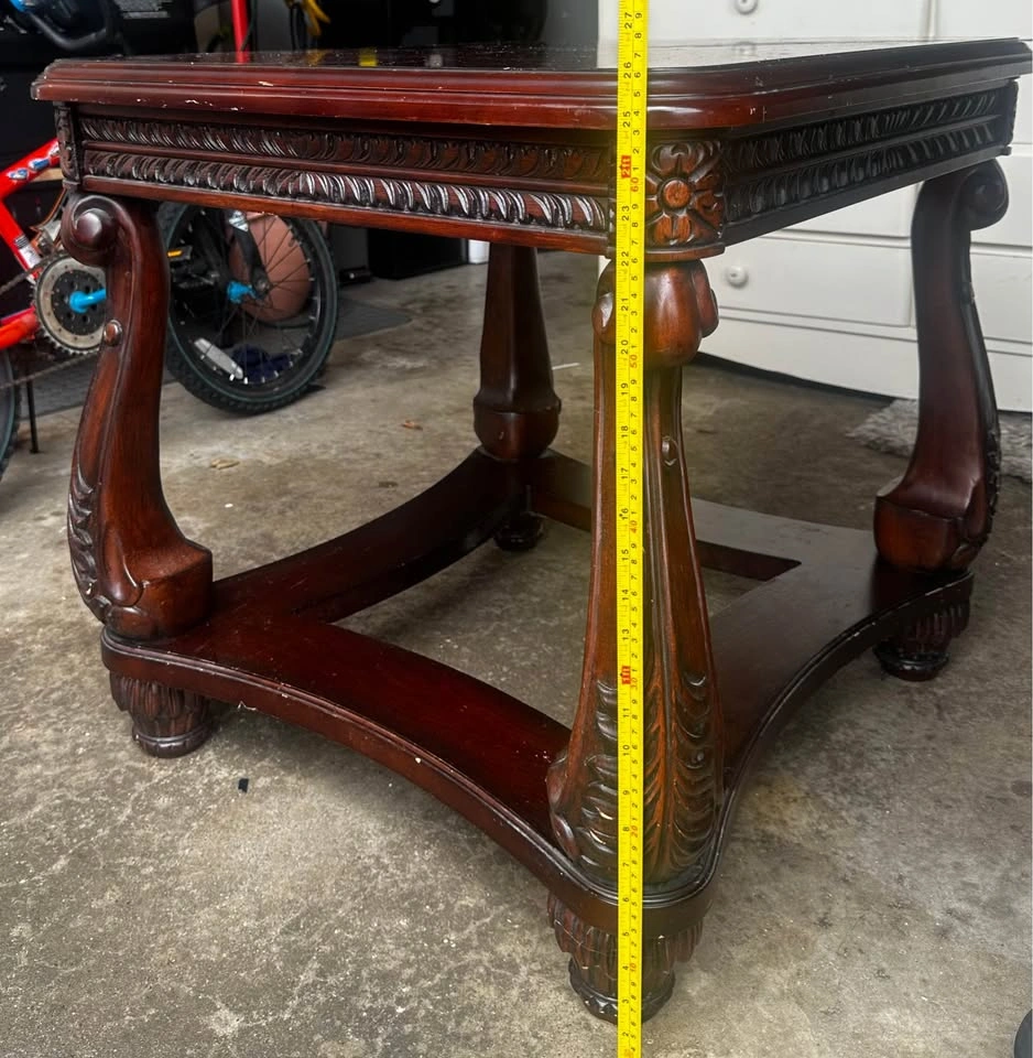 Ornate Carved Wood End Table - photo 4