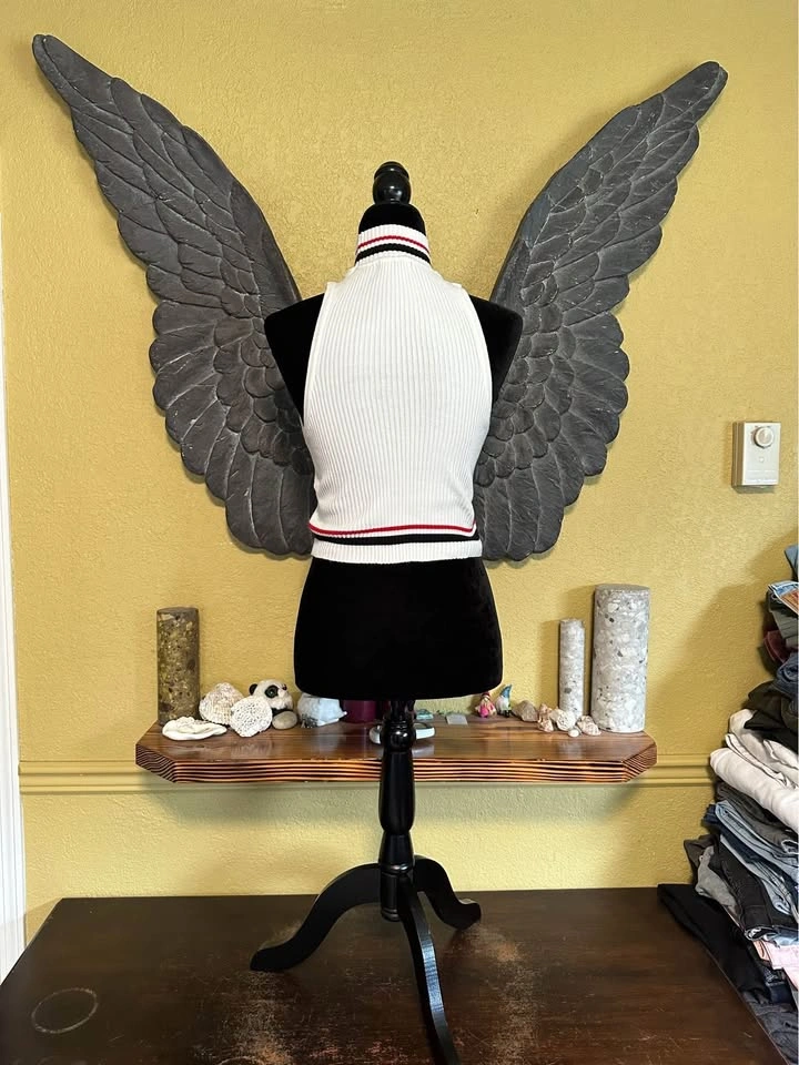 Kendall & Kylie White Ribbed Crop Top with Red and Black Stripes - photo 5