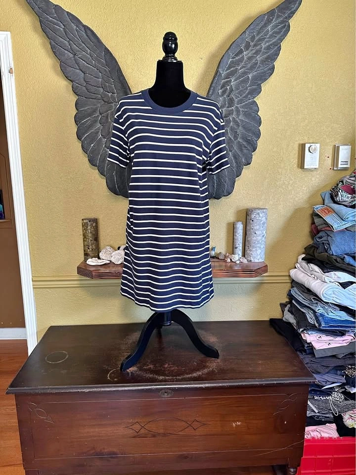 Madewell Navy and White Striped T-Shirt Dress