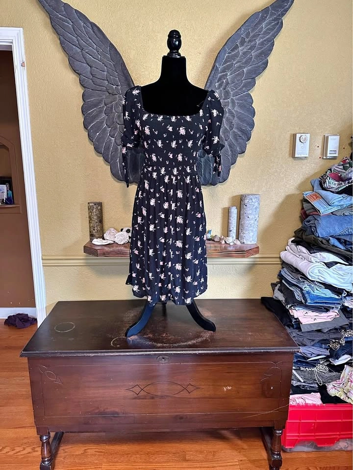 Warehouse One Floral Black Dress with sleeve ties