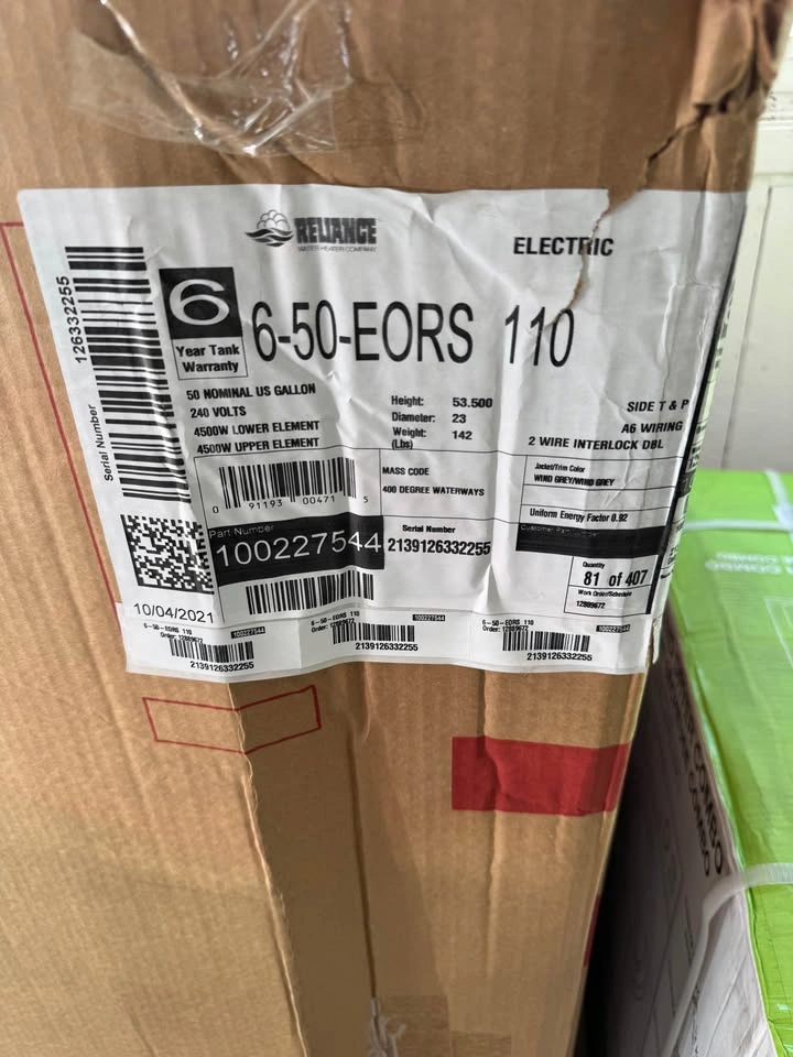 Reliance 50-Gallon Electric Water Heater – Brand New in Box - photo 5