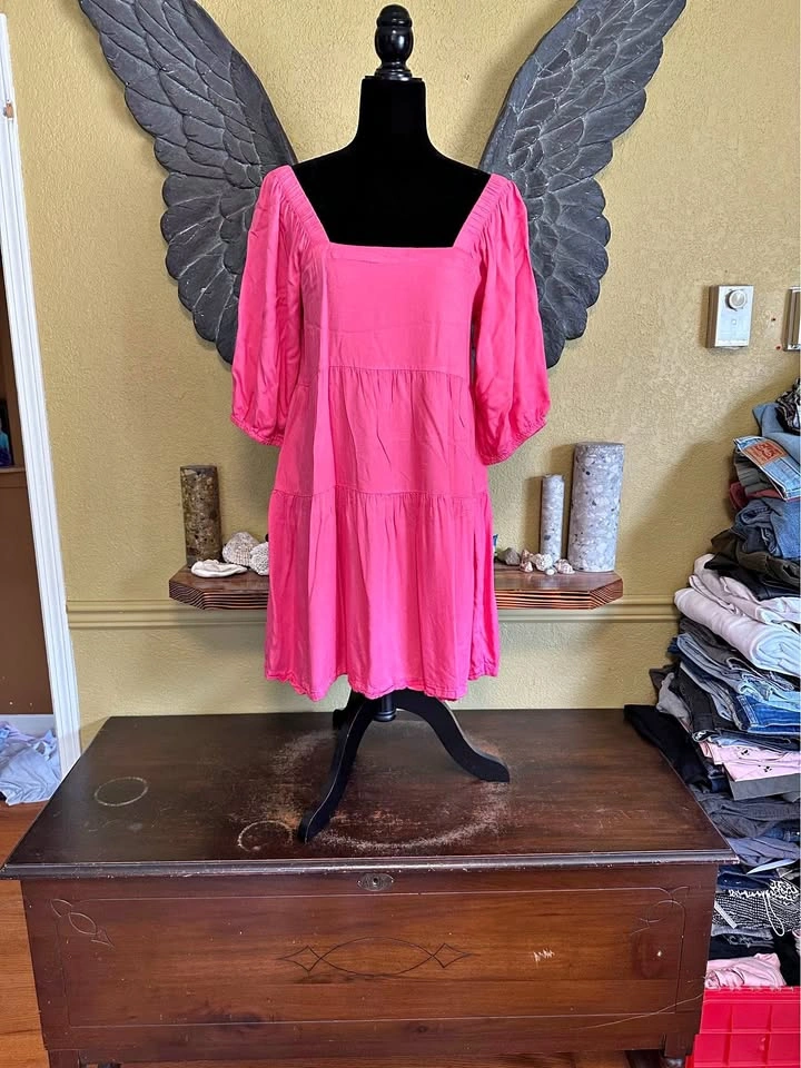Beyond Words Vibrant Pink Square Neck Dress