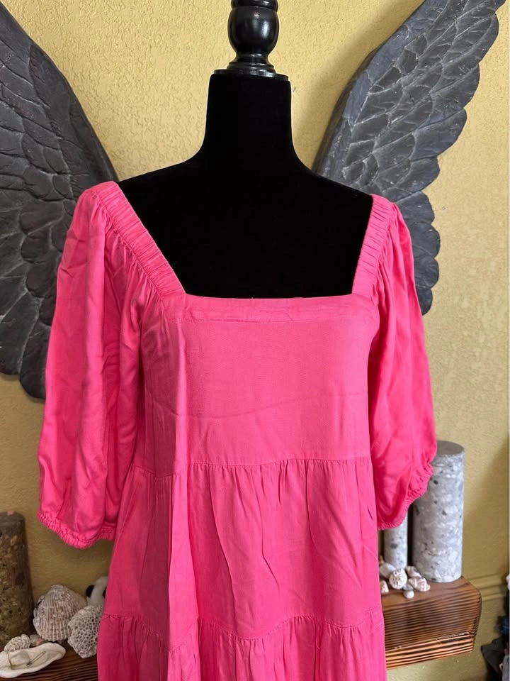 Beyond Words Vibrant Pink Square Neck Dress - photo 2