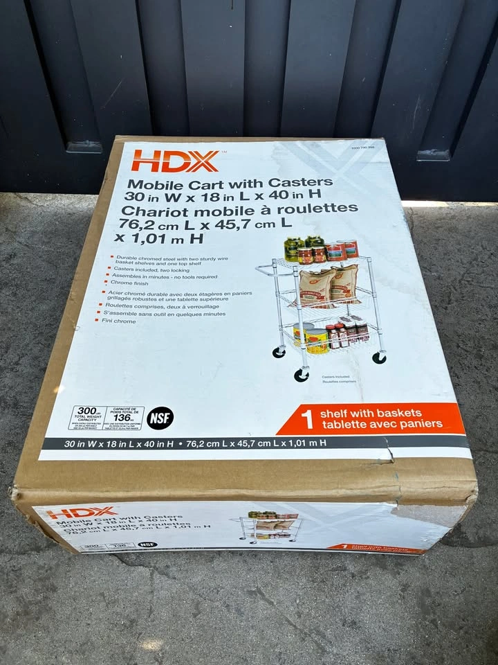 New - HDX Mobile Wire Basket Steel Cart With Casters - photo 3